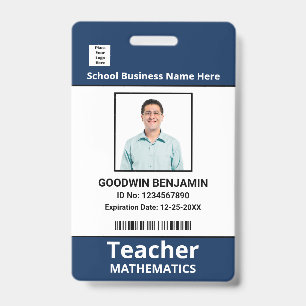 School Professional Employee Photo Bar Code Name Badge