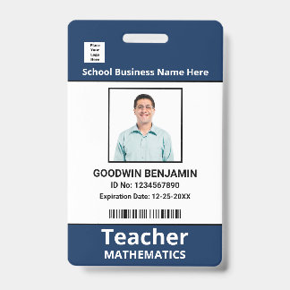 School Professional Employee Photo Bar Code Name Badge
