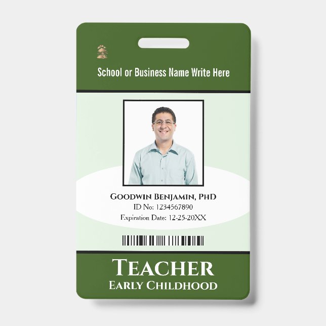 School Professional Employee Photo Bar Code Name Badge (Front)