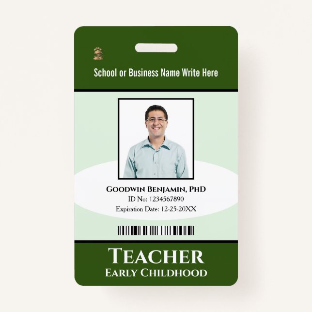 School Professional Employee Photo Bar Code Name Badge (Front)