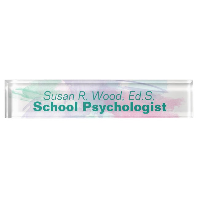 School Psychologist Abstract Watercolor Nameplate (Front)