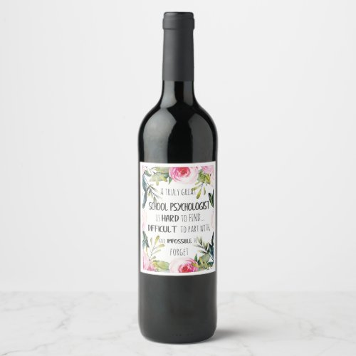 School Psychologist Office decor Appreciation Gift Wine Label