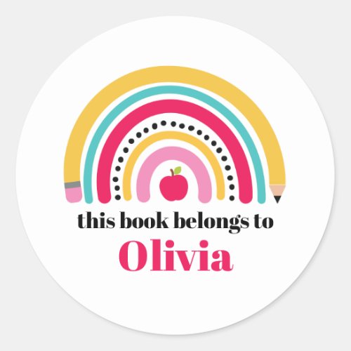 School Rainbow Personalized Name book Label