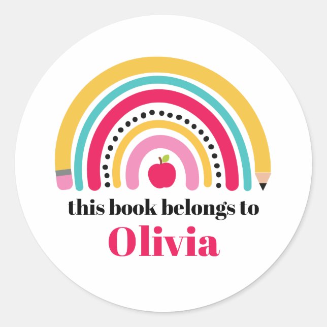 School Rainbow Personalized Name book Label (Front)