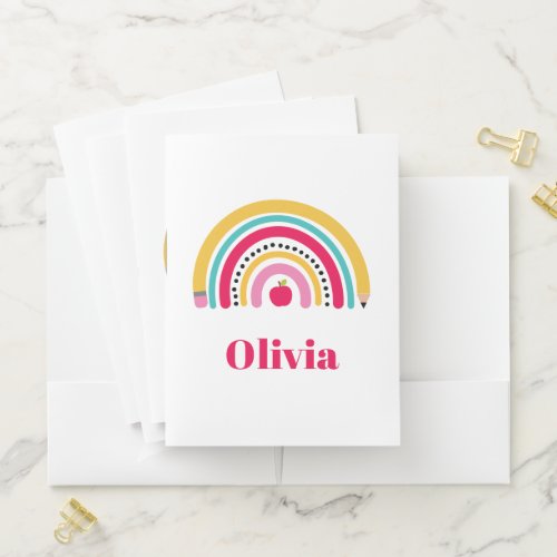 School Rainbow Personalized Name Pocket Folder