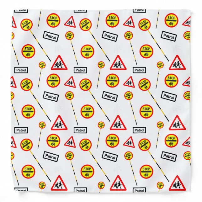 School Road Crossing Patrol Signs Fun White Bandana (Front)