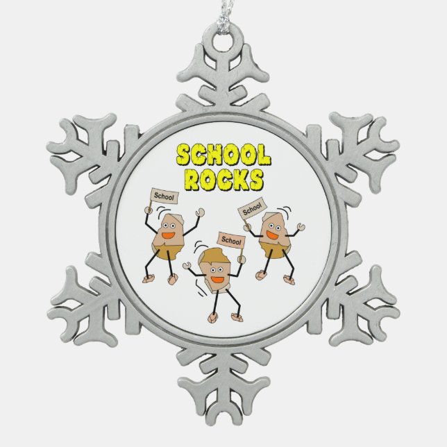 School Rocks Snowflake Pewter Christmas Ornament (Front)