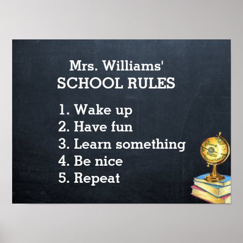 School Rules Chalkboard Classroom Poster