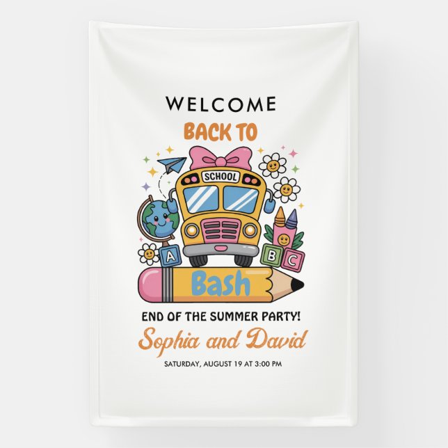 School’s Back Bash! Editable End of Summer Party  Banner (Vertical)