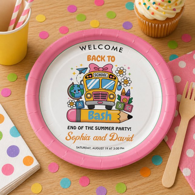 School’s Back Bash! Editable End of Summer Party  Paper Plates (School’s Back Bash! Editable End of Summer Party Paper Plates)