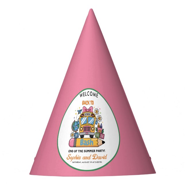 School’s Back Bash! Editable End of Summer Party  Party Hat (Front)