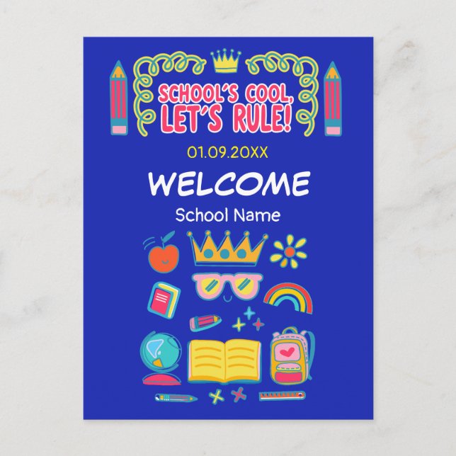 "School’s cool let’s rule" motivation quotes  Postcard (Front)