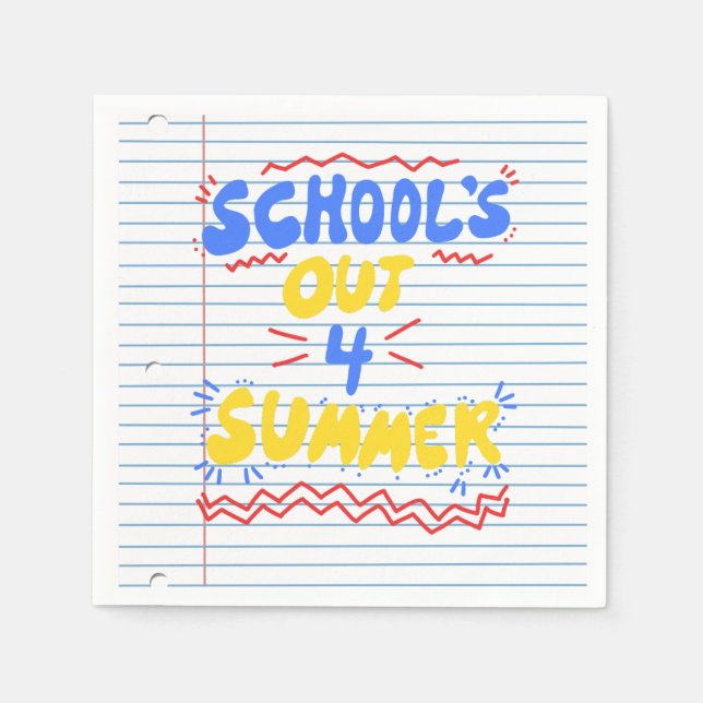 School’s Out Loose Leaf Paper Invitation Napkins (Front)
