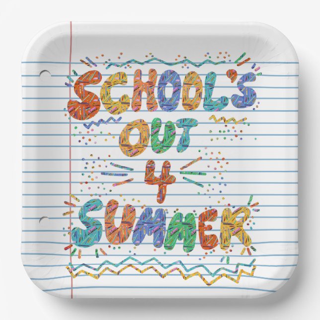 School’s Out Loose Leaf Paper Plates (Front)