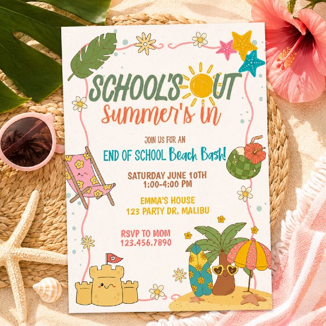 School’s Out Summer’s In, End of School Beach Part Invitation (Creator Uploaded)