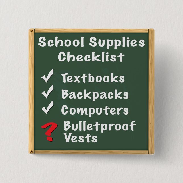 School Safety Supplies Checklist Pinback Button (Front)