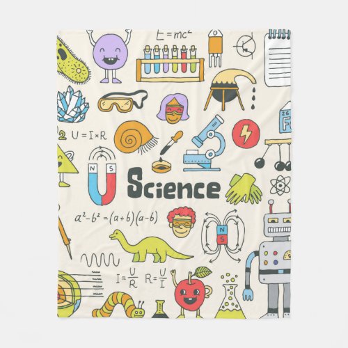 School science doodle set 1 Hand drawn vintage il Fleece Blanket
