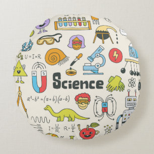 School science doodle set 1. Hand drawn vintage il Round Pillow