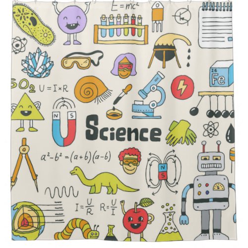 School science doodle set 1 Hand drawn vintage il Shower Curtain