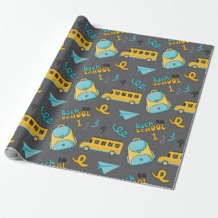 School Seamless Wrapping Paper: Bag Bus Numbers Paper