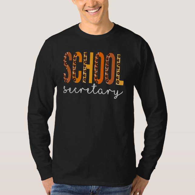 School Secretary Leopard Squad Cute Fall Autumn Th T-Shirt (Front)