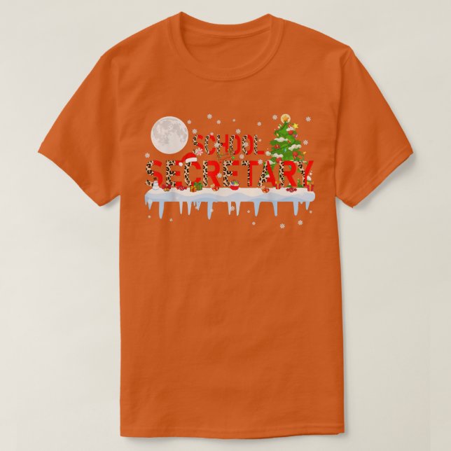 School Secretary Xmas Tree Light Leopard Santa Hat T-Shirt (Design Front)