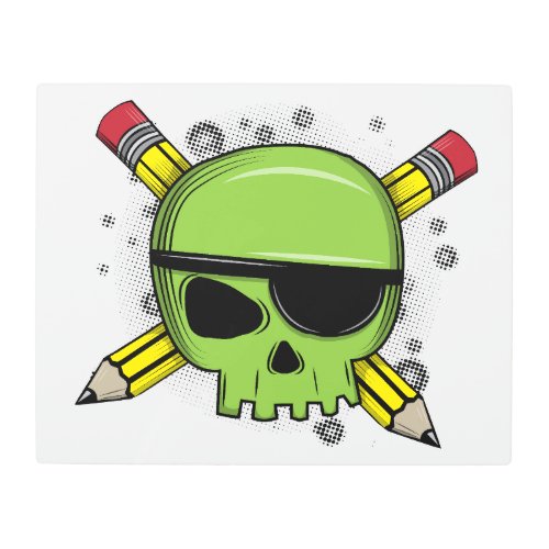 School Skull Crossed Pencils Essential for School Metal Print