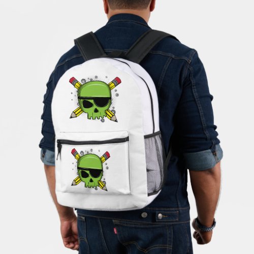 School Skull Crossed Pencils Essential for School Printed Backpack