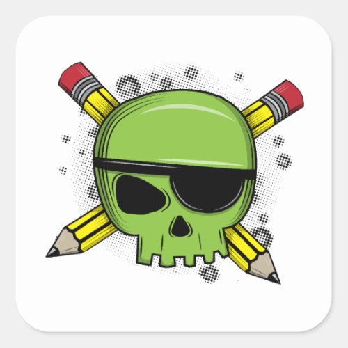 School Skull Crossed Pencils Essential for School Square Sticker