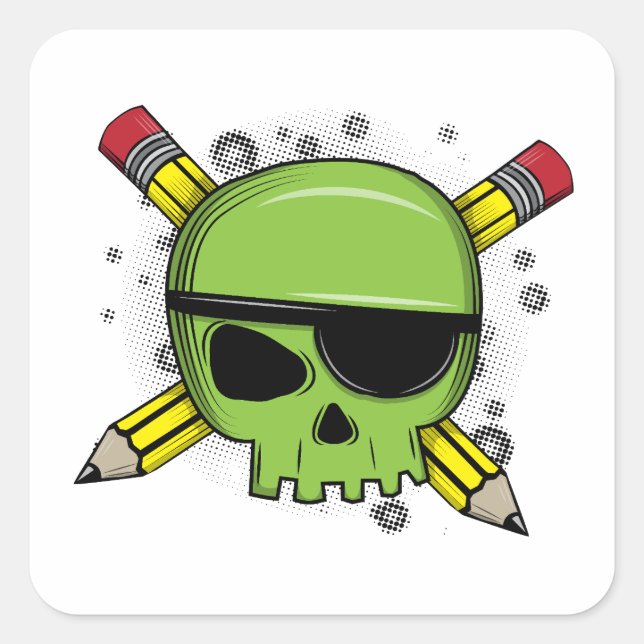 School Skull Crossed Pencils Essential for School Square Sticker (Front)