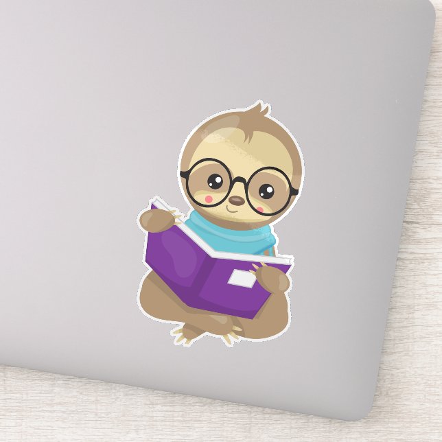 School Sloth, Cute Sloth, Baby Sloth, Eyeglasses Sticker (Detail)