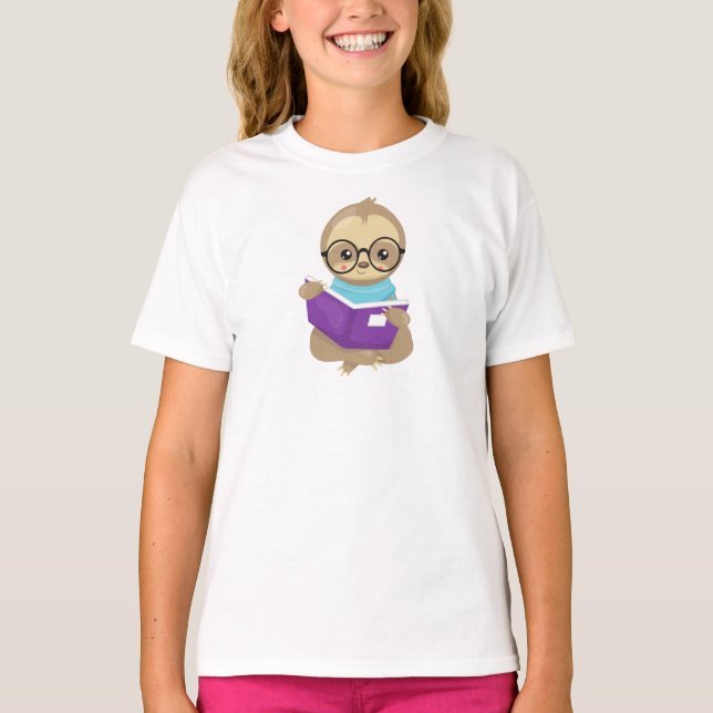 School Sloth, Cute Sloth, Baby Sloth, Eyeglasses T-Shirt (Front)