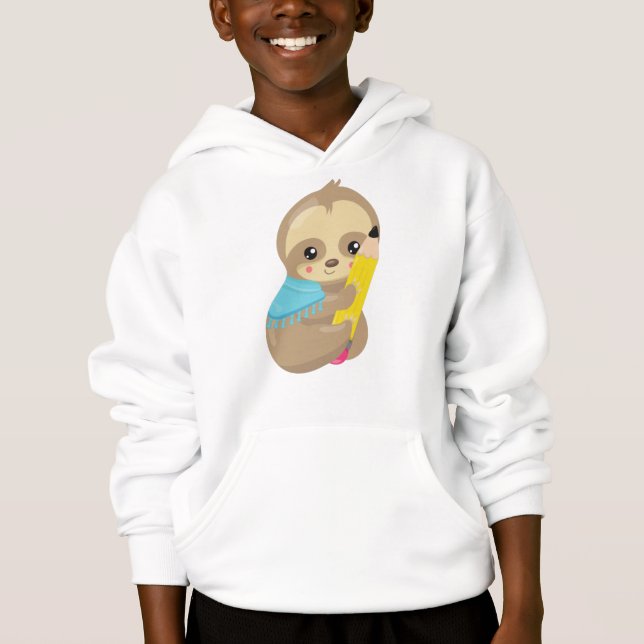 School Sloth, Cute Sloth, Baby Sloth, Pen, Pencil Hoodie (Front)