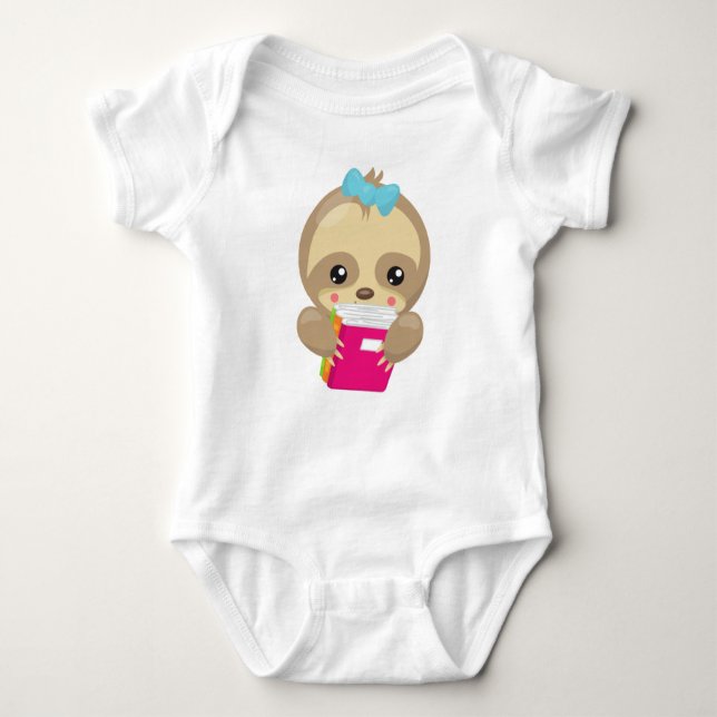 School Sloth, Cute Sloth, Baby Sloth, School Books Baby Bodysuit (Front)