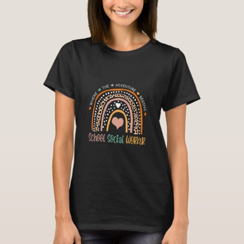 School Social Worker Boho Rainbow Leopard Pattern  T_Shirt