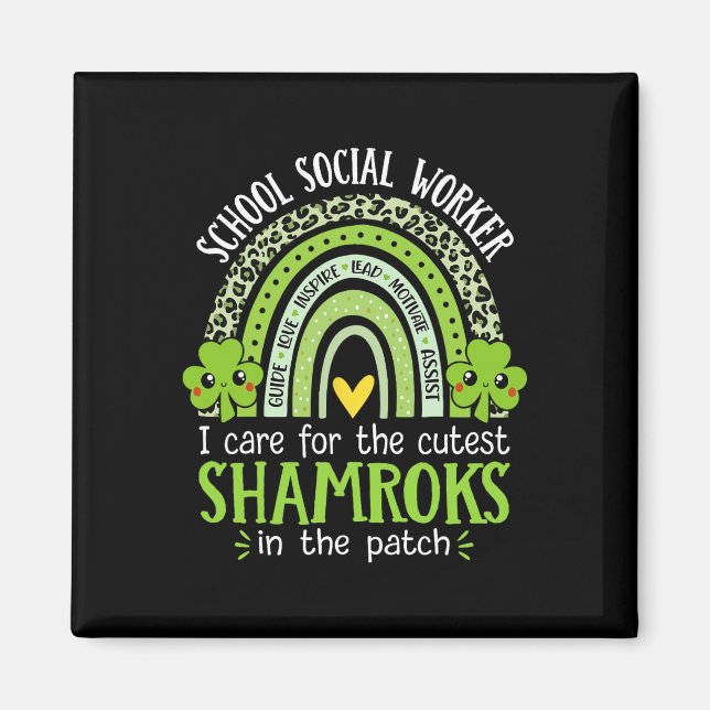 School Social Worker Shamrocks St Patricks Day Soc Magnet (Front)