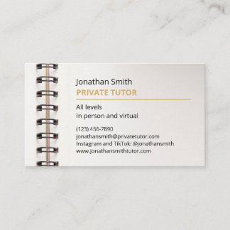 School Spiral Notebook Private Tutor Business Card