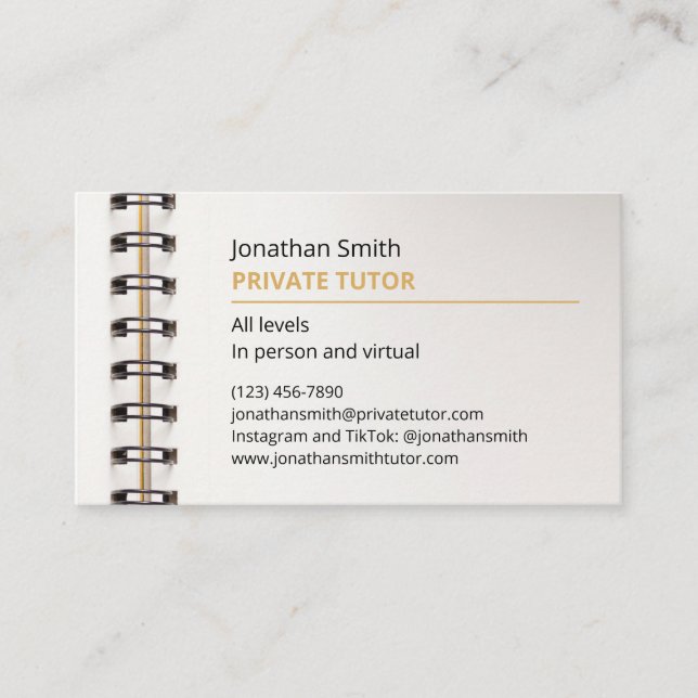 School Spiral Notebook Private Tutor Business Card (Front)