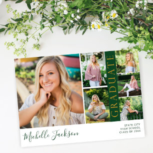 School Spirit 6 Photo Graduation Green G Announce Invitation