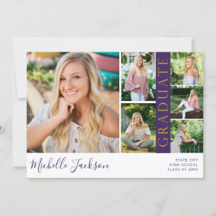 School Spirit 6 Photo Graduation Purple Announce Invitation