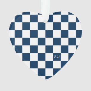 School Spirit Checkerboard INITIALS Blue Team Fun Ornament