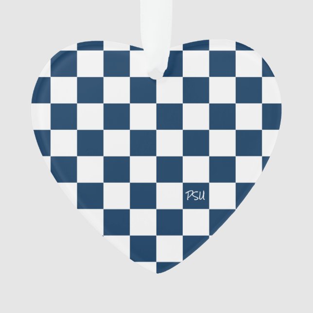 School Spirit Checkerboard INITIALS Blue Team Fun Ornament (Front)