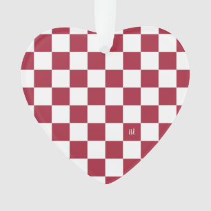 School Spirit Checkerboard INITIALS Red White Team Ornament