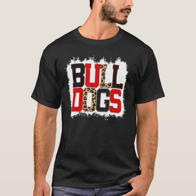 School Spirit Mascot Bulldogs Leopard Print Teache T-Shirt (Front)