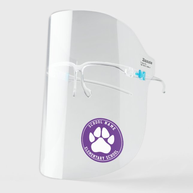 School Spirit Purple & White Paw Print Teacher Face Shield (Front Left)