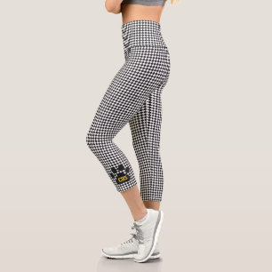 School Spirit Team Colors Paw Print Initials Check Capri Leggings
