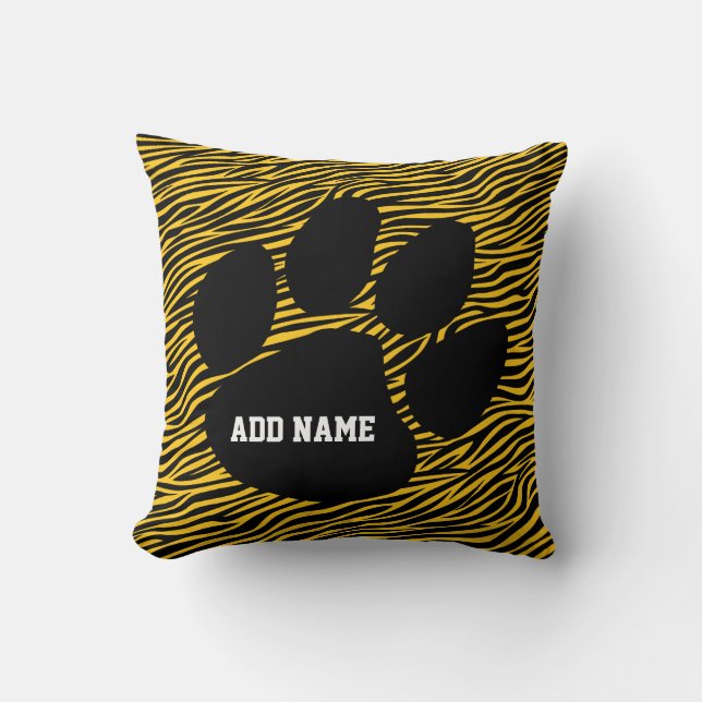 School Spirit - Tiger Paw Print and Stripes Throw Pillow (Front)
