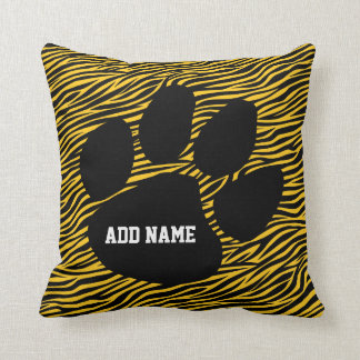 School Spirit - Tiger Paw Print and Stripes Throw Pillow