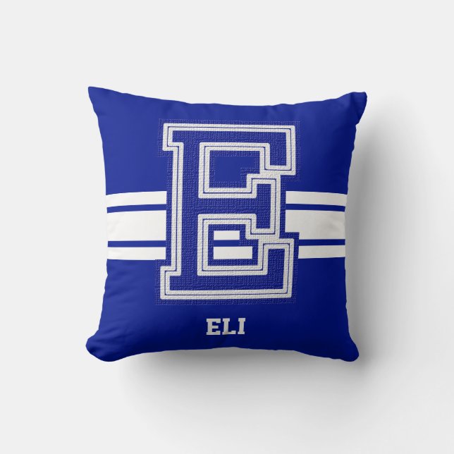 School Sport Letters | Dark Blue and White Throw Pillow (Front)