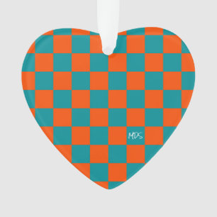 School Sports Checkerboard INITIALS Orange Blue Ornament